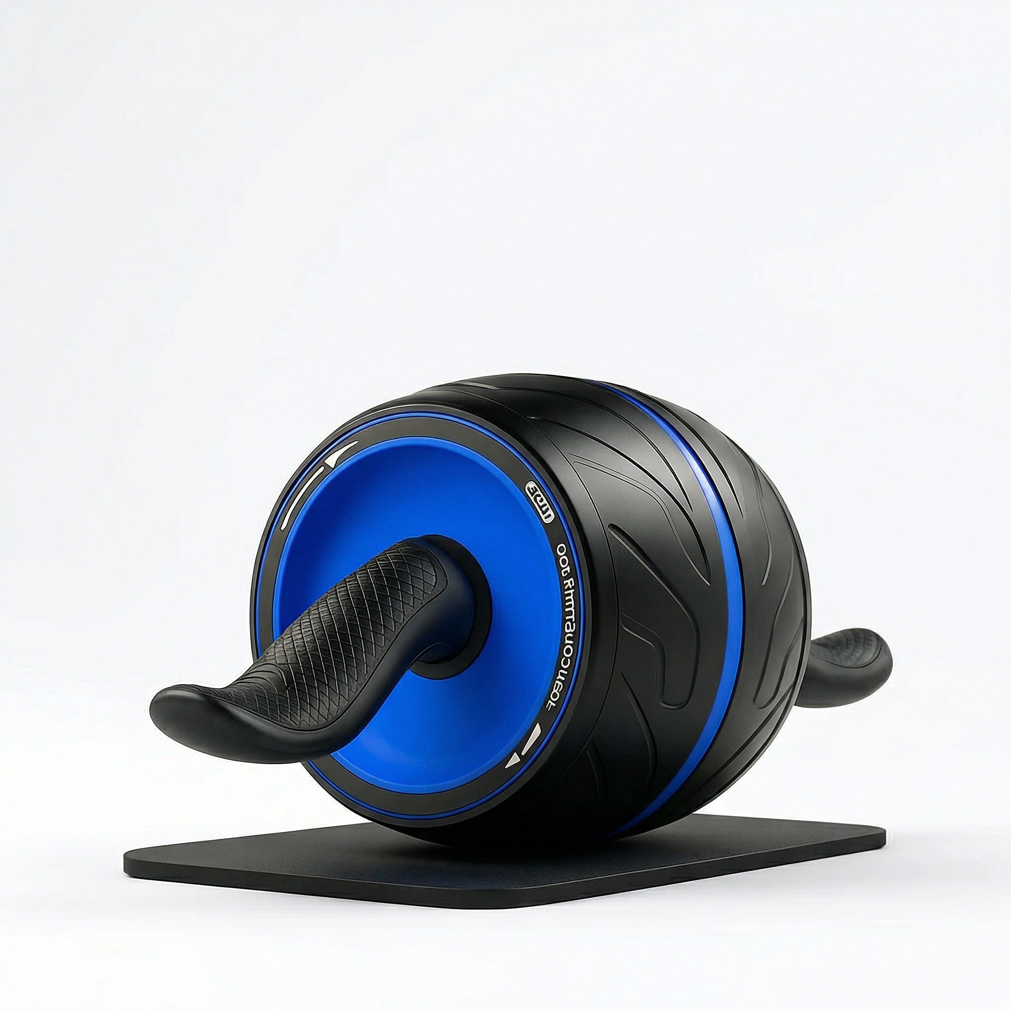 Black and blue ab roller on a white background